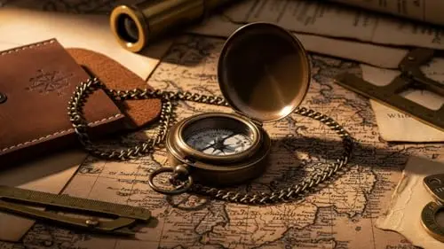 

Vintage-Style Brass Push-Open Pocket Compass With Chain And Leather Pouch, Nautical Decor Gift