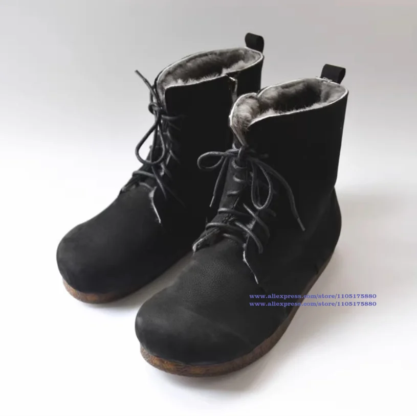بني/أسود جلد الثلوج الأحذية الجلدية الناعمة لينة وحيد الرجال الأحذية جولة تو الكاحل الجوارب اليدوية أحذية رجالي بوتاس موهير #5