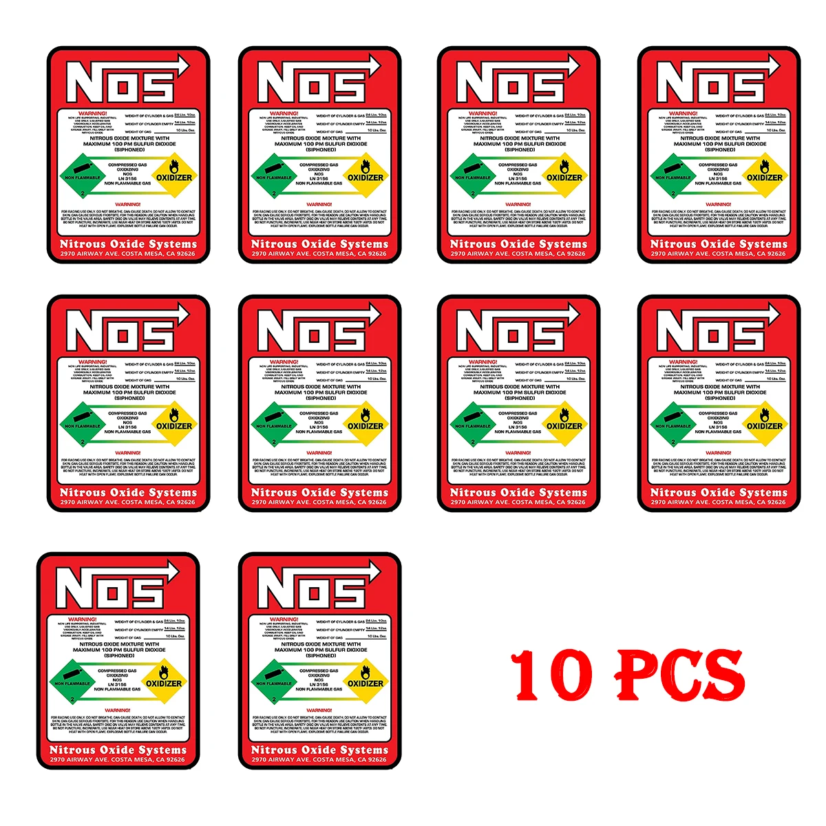 NOS Replacement 10LB Nitrous Bottle Label Sticker Decal 10PCS