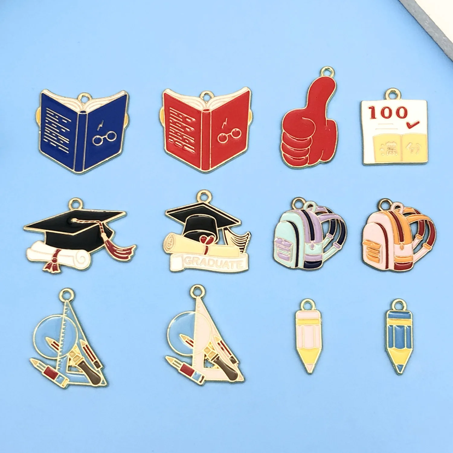 12pcs Graduation Season Opening Season of School Student Stationery Pendant  Set  For DIY Handmade Making Accessories