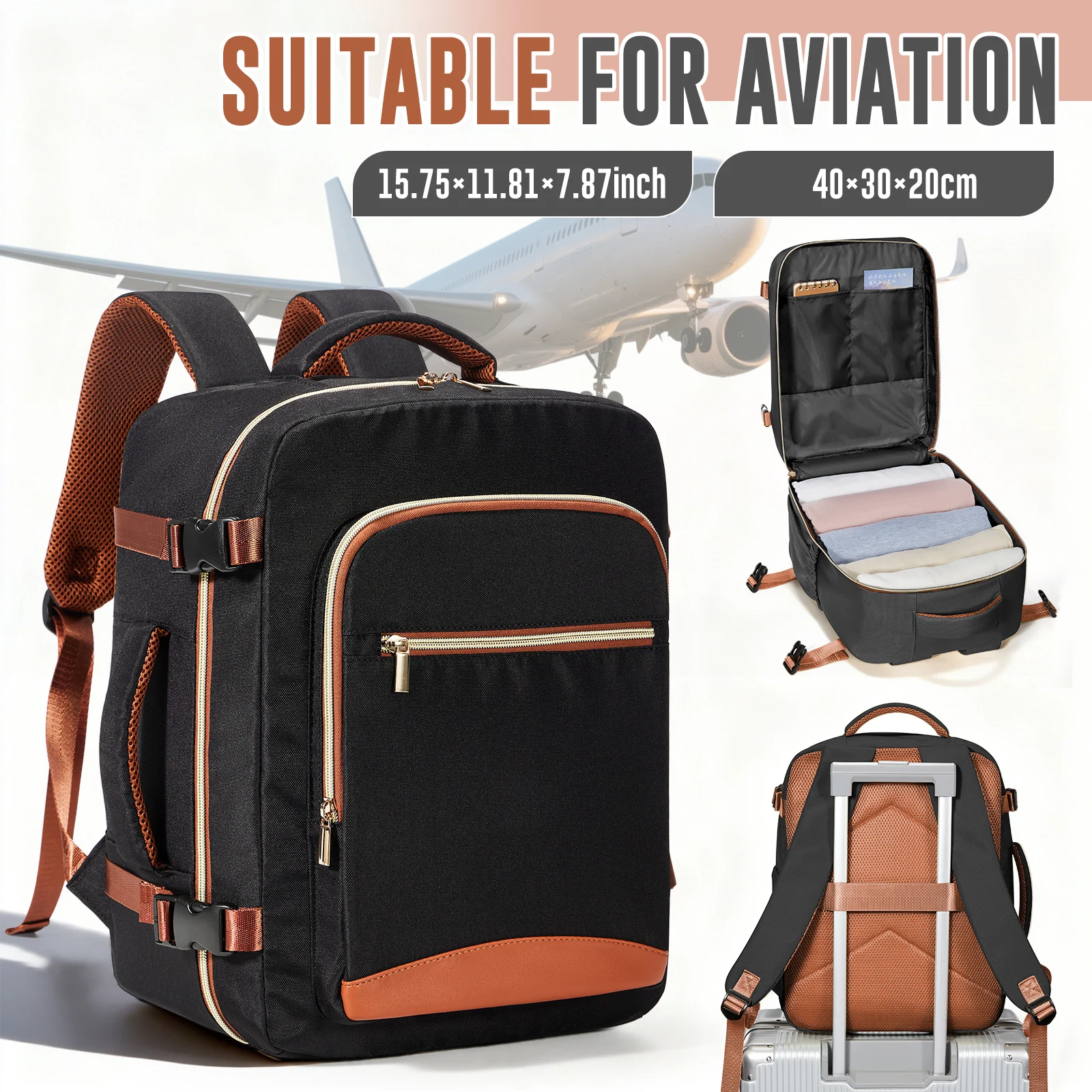 2026 جديد Ryanair 40x30x20 حقيبة ظهر محمولة للسفر، حقيبة ظهر تنفيذية 15.6 بوصة حقيبة كمبيوتر محمول كلية المدرسة حقيبة ظهر محمولة