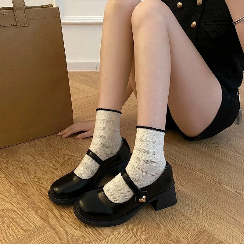Women's 2026 New Mary Jane Shoes PU Leather British Style Brown Chunky High Heels Height Increasing Spring Autumn view 4