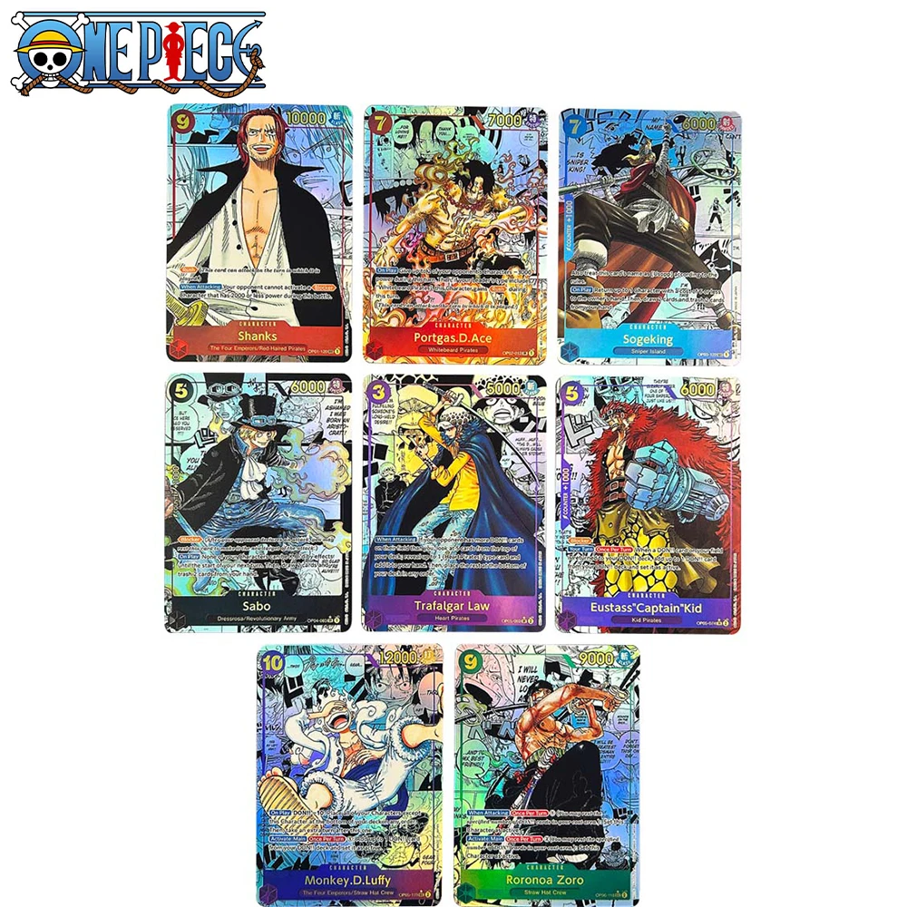 

8pcs/set OPCG MANGA Collection Card English Version Monkey D Luffy Portgas D Ace Refractive Color Flash Card Child Gift 63*88mm