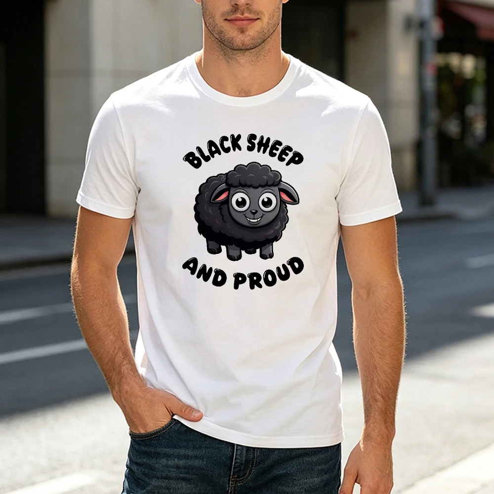 Black Sheep And Proud Graphic T Shirt Men Funny Outcast Meme Tee Summer Casual Top Cute Dark Wooly Animal Cartoon Shirt