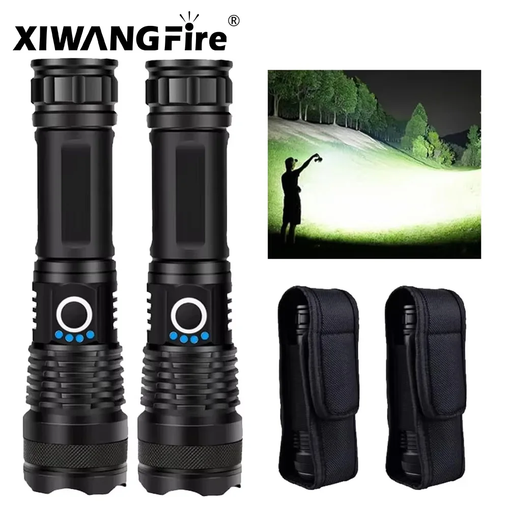 

Светодиодный фонарик XHP70 50000LM, перезаряжаемый масштабируемый фонарик USB-C, водонепроницаемый супер яркий свет для кемпинга, аварийной охоты
