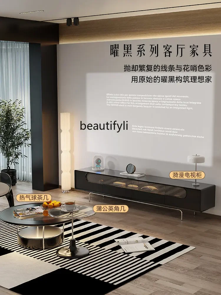 

zq Черный шкаф для хранения вещей для телевизора, встроенный французский комплексный чайный столик для гостиной, средневековый чайный столик