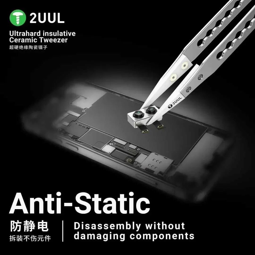 

2UUL TW31 Ultra-Hard Insulative Ceramic Tweezers, Anti-Static for Mobile CPU/IC/PCB Chip Repair Tool