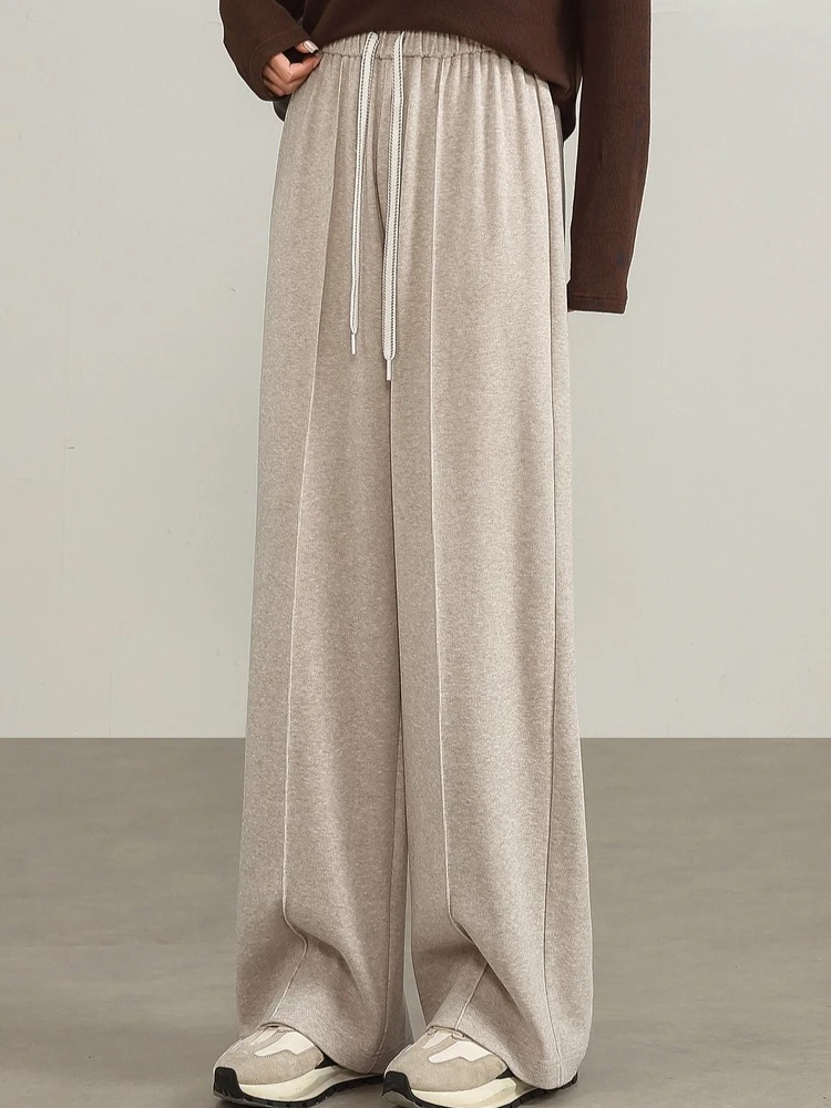 SENTUBILA Women's Sportswear Autumn Solid Minimalist Casual Wide-leg Pants Drawstring Waist Loose Full-length Pants 153KD3495