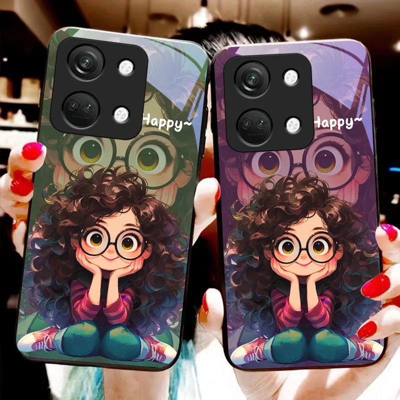 

Curly Haired Girl For OnePlus Nord 3 5 6T 7 Pro 8 12 10T Reno8 Lite 5G 10R Nord N30 Hard Shell Tempered Glass Phone Case Black