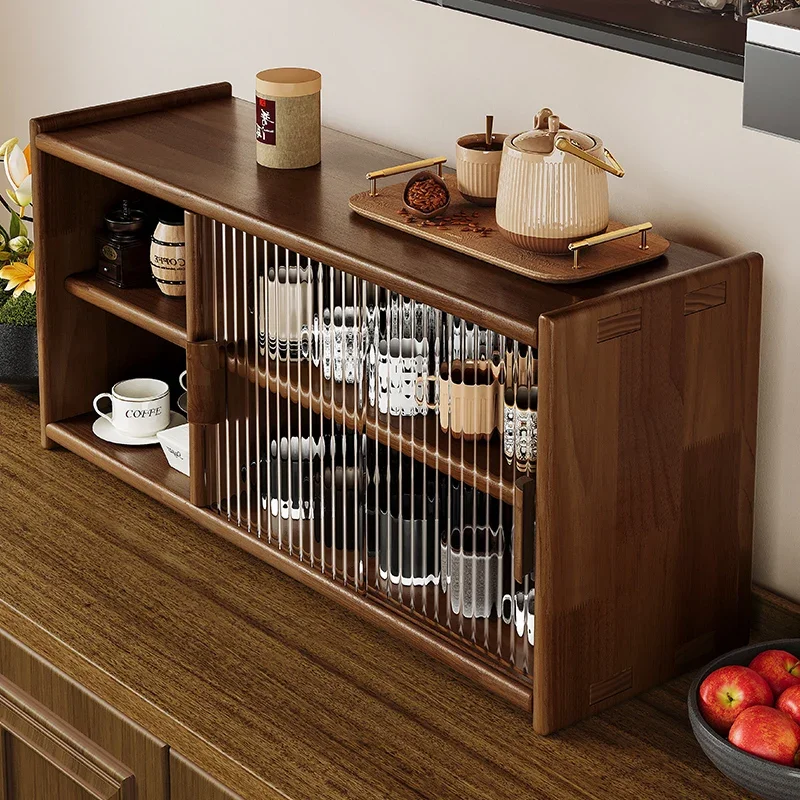 

Solid Wood Dustproof Cup Rack with Glass Tea Set Storage Cabinet, Ideal for Storing Coffee Cups and Water Cups on Table