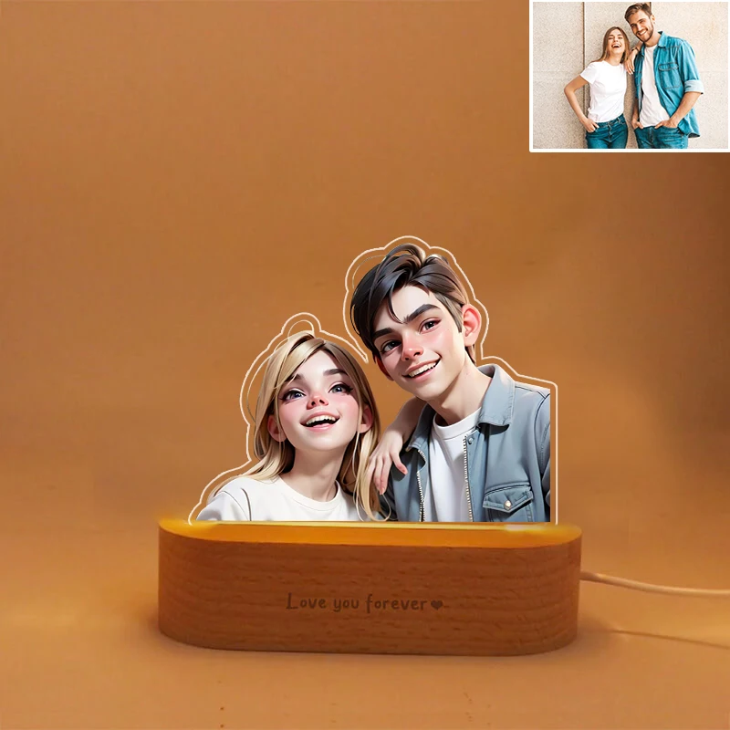 ส่วนบุคคลของขวัญ Photo 3D โคมไฟที่กําหนดเองการ์ตูนกรอบรูปงานแต่งงานครบรอบวันวาเลนไทน์ของขวัญวันเกิดงานแต่งงาน