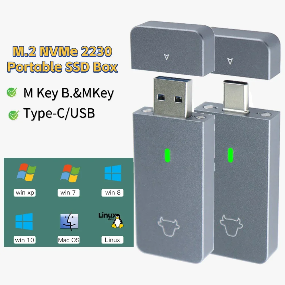 

M.2 NVMe 2230 SSD Enclosure M.2 M Key Solid State Drive Case USB3.2 Gen2 External Hard Disk Box USB Type-C M&B Key for M2 2230