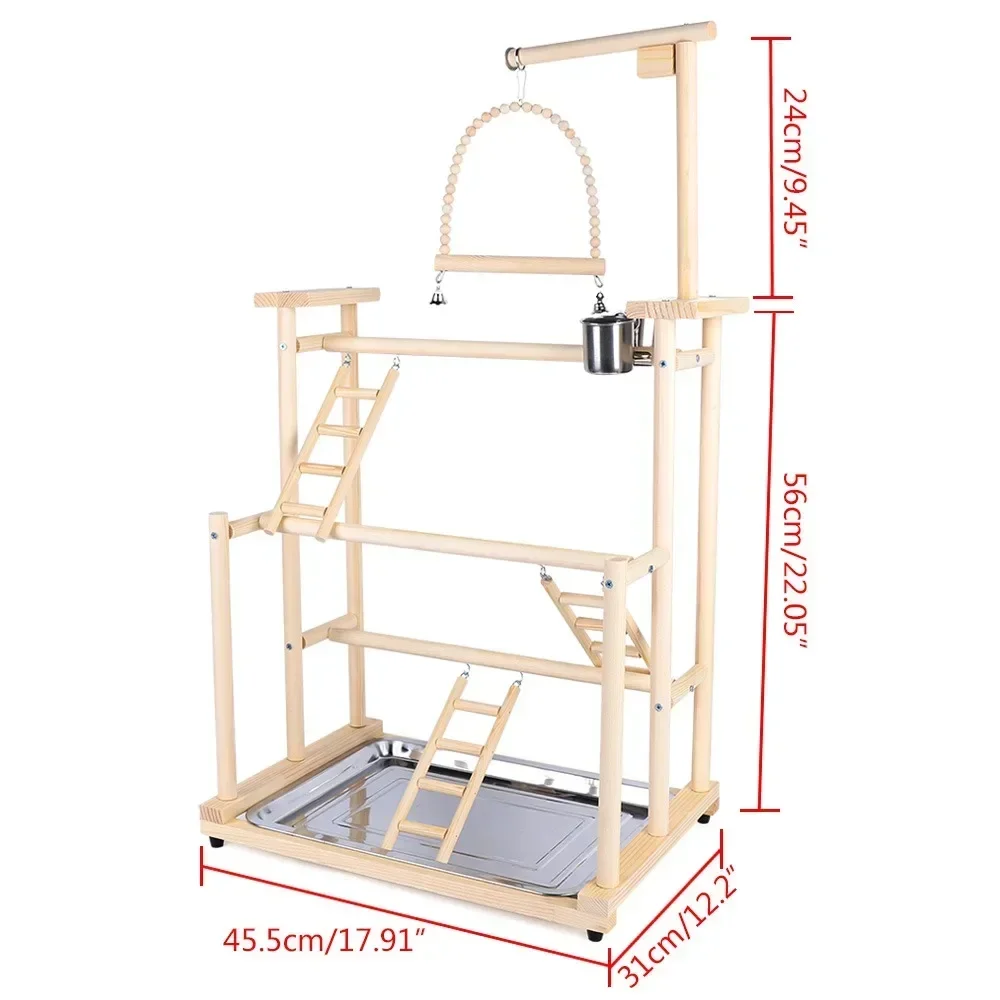 Pet Parrot Playstand Parrots Bird Playground Bird Play Stand Wood Perch Gym Natural Wood Three-layer Bird Rack