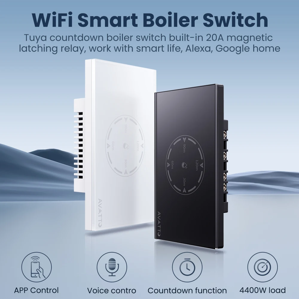 AVATTO Tuya WiFi Smart Boiler Switch,20A Water Heater Touch Panel Switch Timer Schedule Voice Control for Alexa Google Home