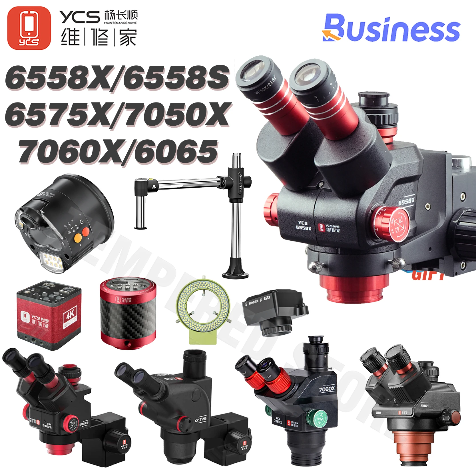 YCS Microscope 6558X 6558S Trinocular Microscope 4K Camera Arm Set
