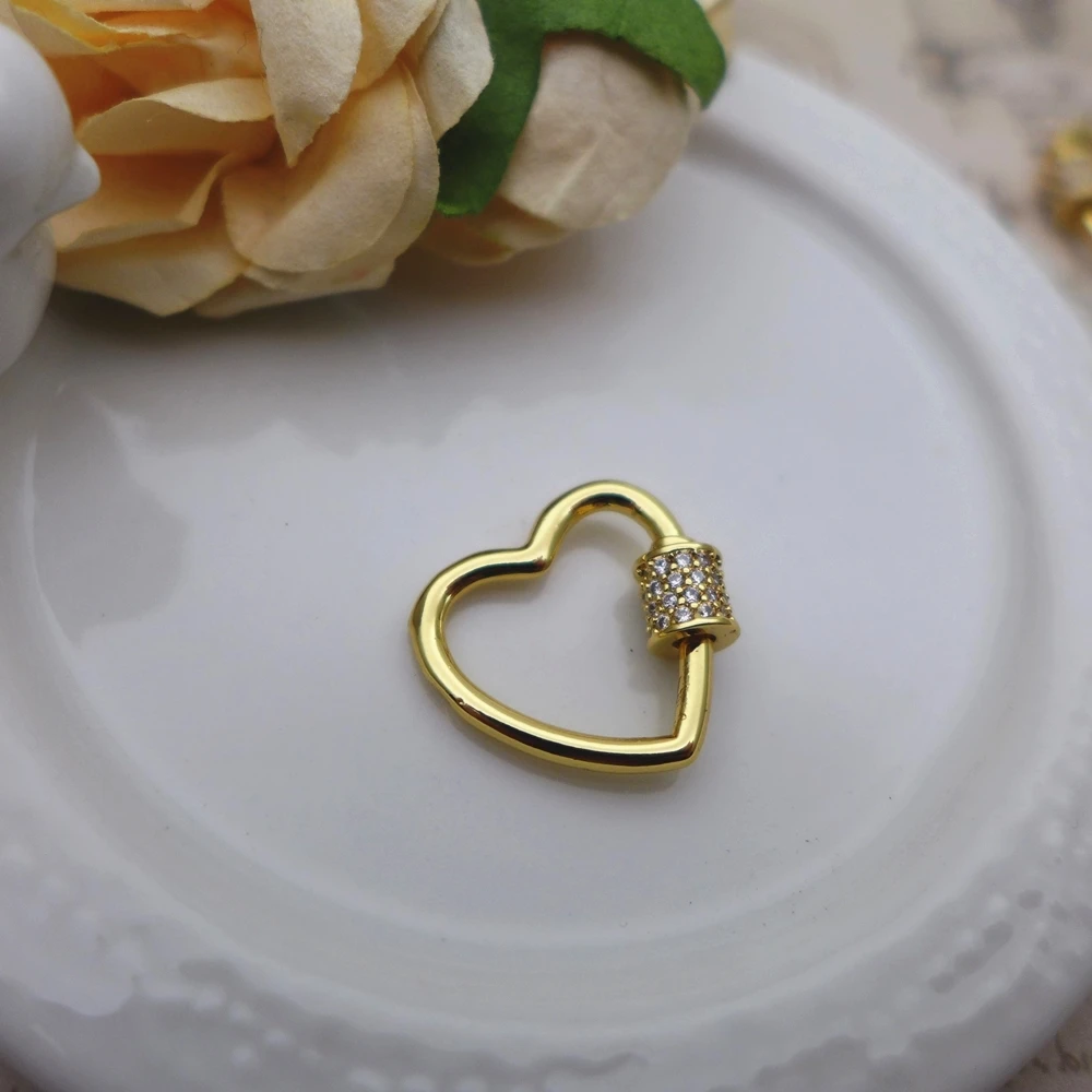 2 шт. 20*20 мм сердце золотое медное стекло драгоценные камни спиральные застежки винтовые крючки изготовление ювелирных изделий для ожерелья браслета DIY разъем