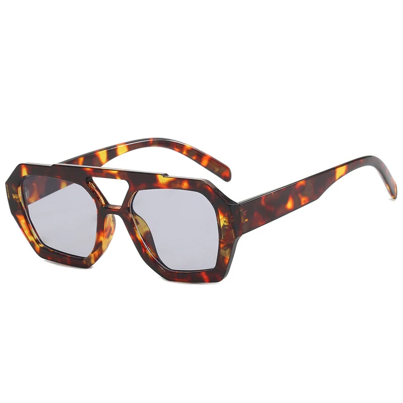 Retro Double Bridges Women\'s Sunglasses Big Frame Leopard Tea Gradient Shades Eyewear Fashion Luxury Designer Men Sunglassses