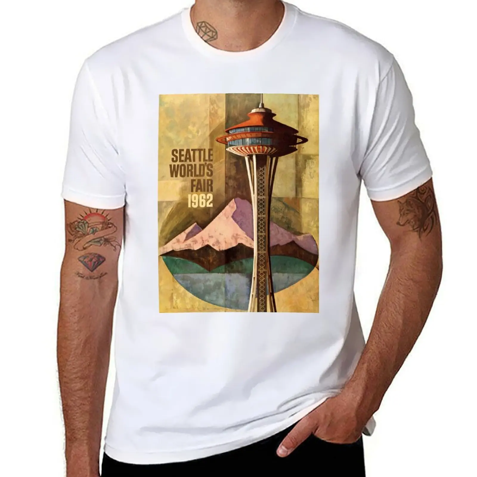

Seattle Worlds Fair 1962 vintage travel poster T-Shirt man t shirt designer man t shirt luxury T-Shirt