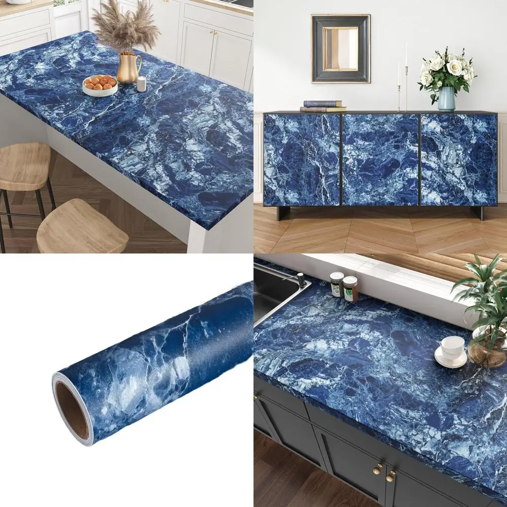 

Матовая синяя мраморная крышка для столешницы, водонепроницаемый винил 354x32, съемный клей для кухни