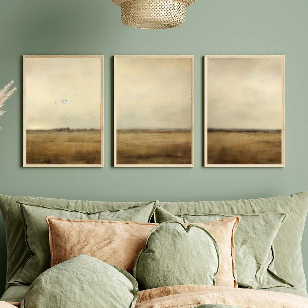 Minimalist Land Horizon With Birds Canvas Poster Art Print Abstract Painting Landscape Nordic Wall Picture Living Room Home Deco