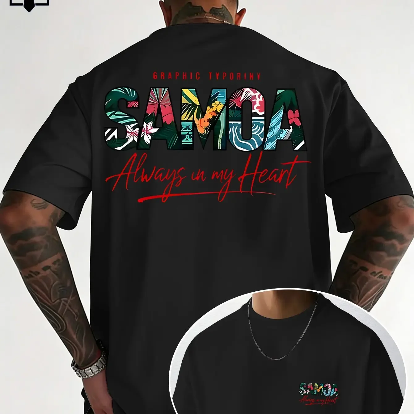 Men's Samoa Graphic T Shirt Double Sided Tropical Jungle Floral Fill Letter Print 100% Cotton Beach Vacation Streetwear Top