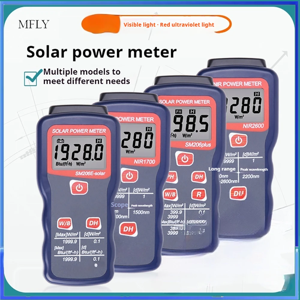 SM206 Solar Power Meter UV NIR Radiation Tester Light Intensity Irradiance Meter for Optical Physics Measurement