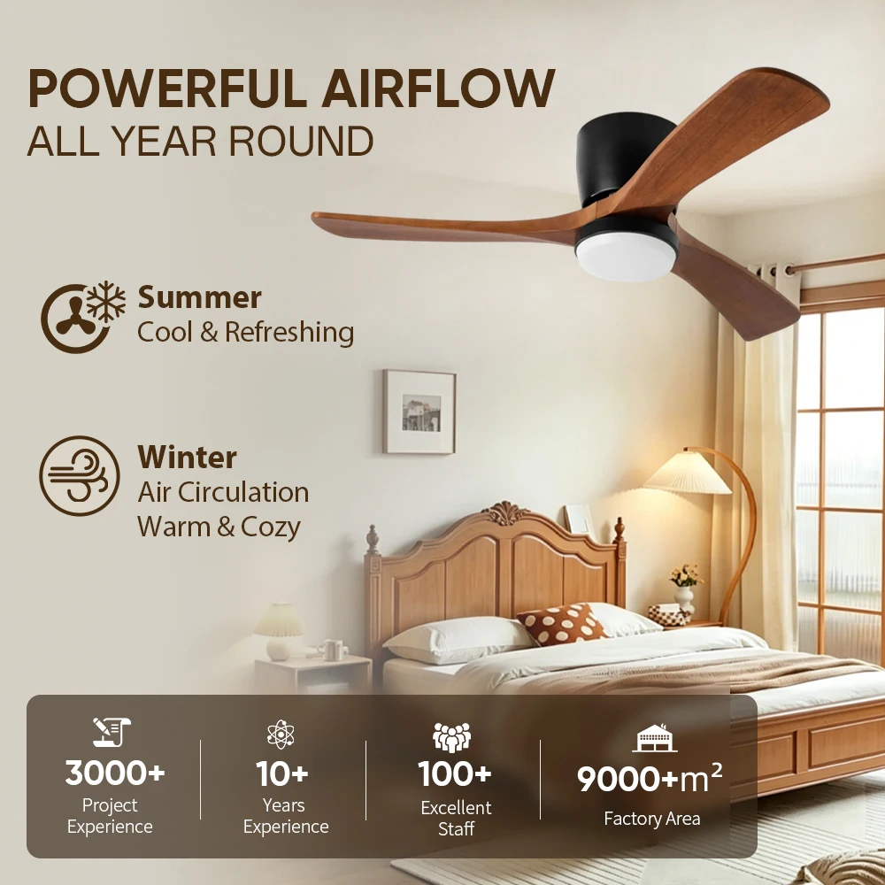 USA In Stock Modern 52 Inch 3 Blade Ceiling Fan with Light Wood Blade Design Quiet Energy Efficient DC Motor Remote Control