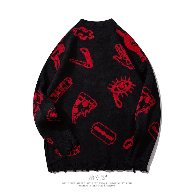 2022 Harajuku Knitted Sweaters Men HipHop Letter Printed Sweater Streetwear Male Autumn Winter Loose Pullovers Pull Homme Hombre