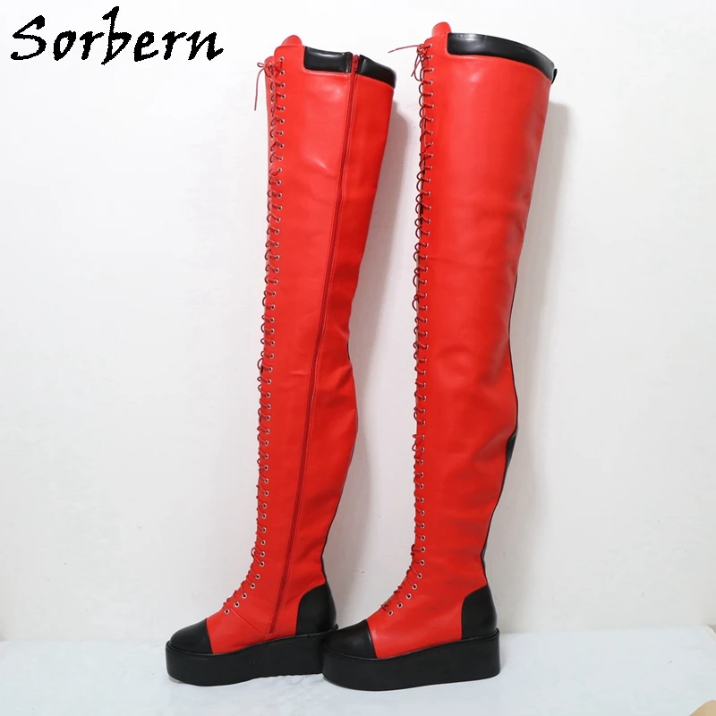 Sorbern 95Cm Super Długie Buty Dla Kobiet Wygodne Wysokie Obcasy Klinowe Zapinane Na Zamek Czerwono-Czarne Unisex Styl Buty Rozmiar Niestandardowy