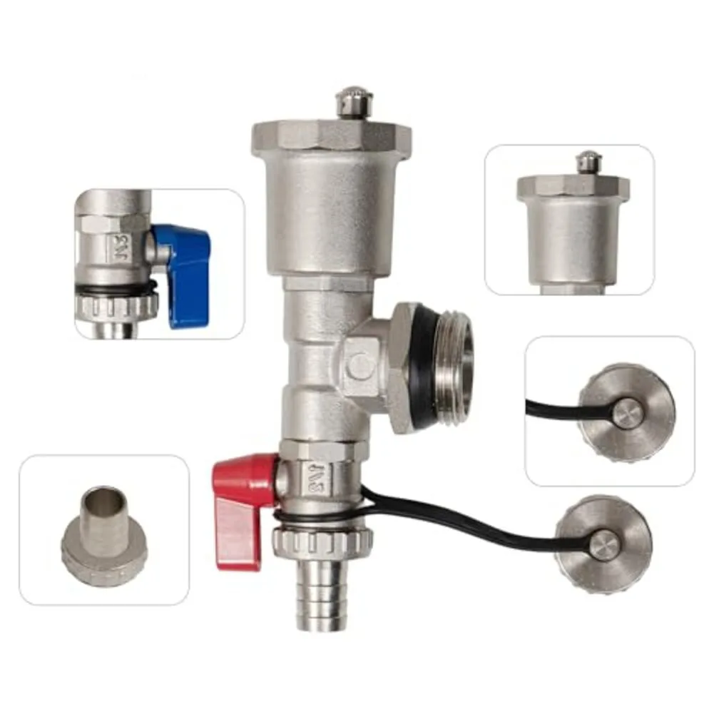 Floor Heat Manifold Kit Automatic Drain And Air Vent Valve For Underfloor Heating System 1 Inch DN25 And 1/2 Inch DN15 Brass