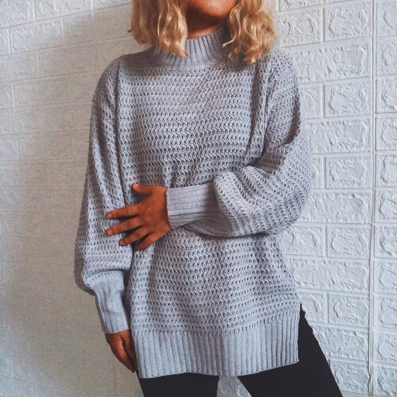 

2023 Autumn/Winter New Casual Loose Half High Neck Long Sleeve Knitted Sweater Pullover For Women