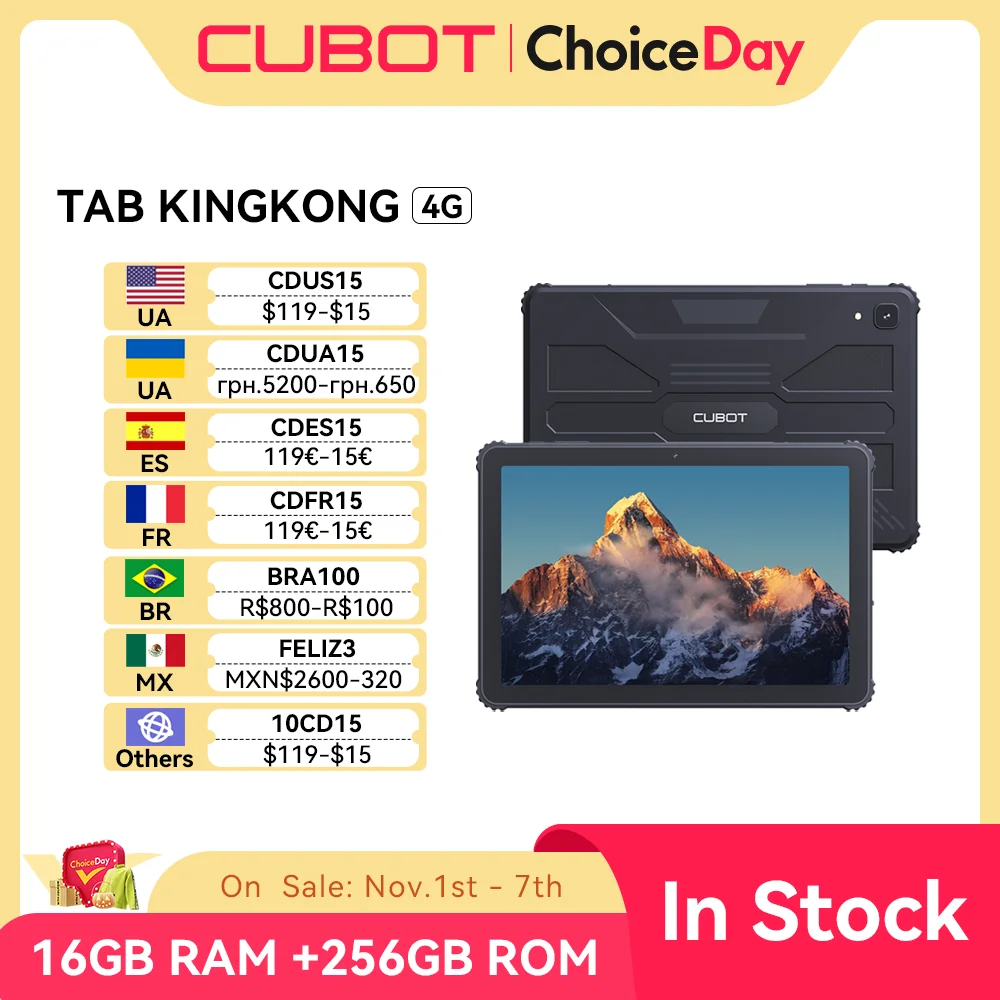 Cubot TAB KINGKONG, Rugged Tablet Android 13, IP68 Waterproof, 16GB RAM(8GB+8GB Extended), 256GB ROM, 10600mAh,10.1