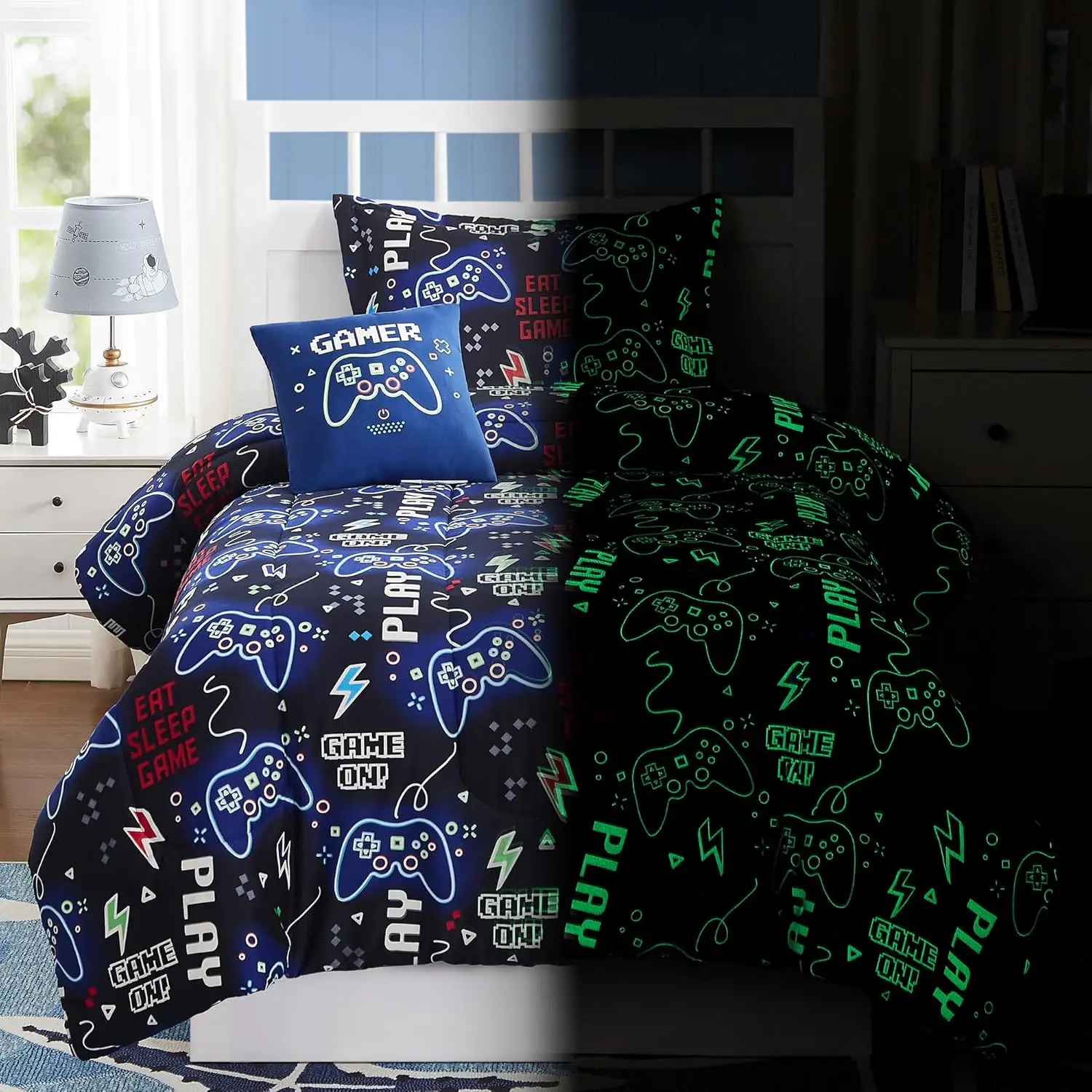 

Kids Comforter Set Twin Size for Boys, Glow in The Dark Gamer Bedding Set 1 Comforter, 1 Decor Pillow, 1 Pillow Sham, Twin XL Co
