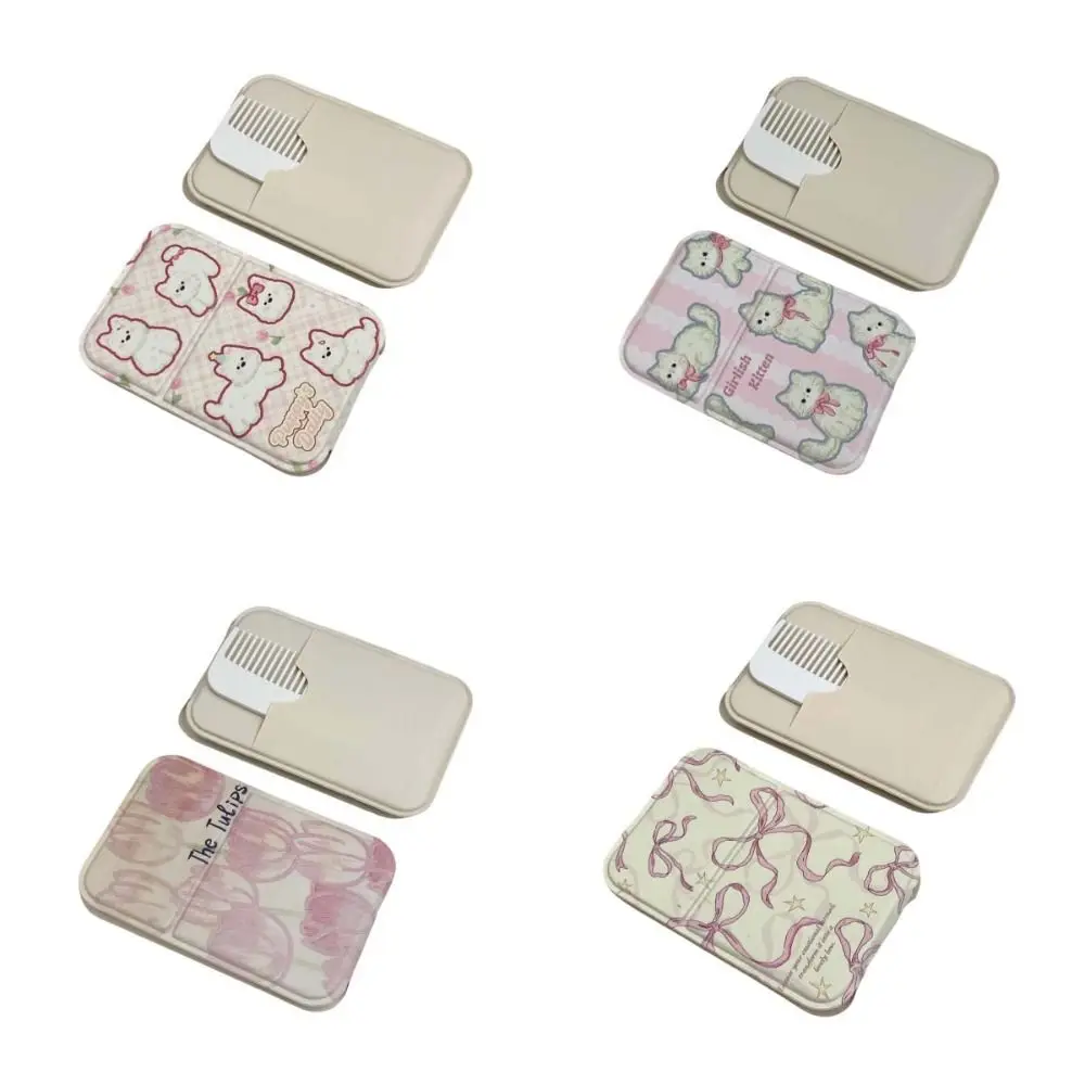 Miroir de bureau en cuir PU, mignon, fleur de tulipe, nœud papillon, cosmétique Compact, pliable, miroir de maquillage, chien délicat, chat