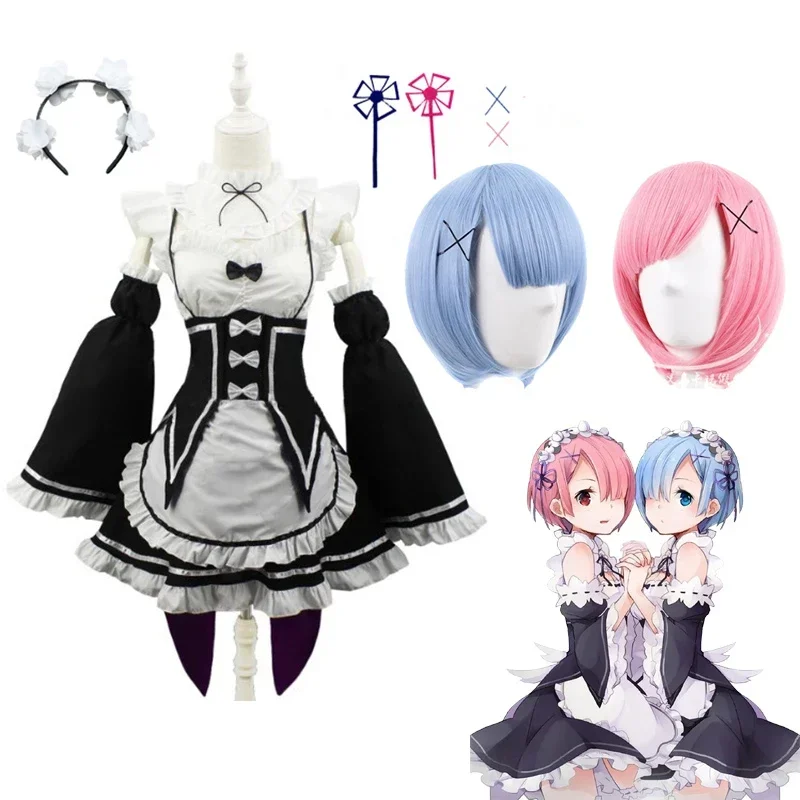 Anime Ram/Rem Cosplay Costume Re Life In A Different World From Zero Black Maid Outfit Halloween Costume Gift