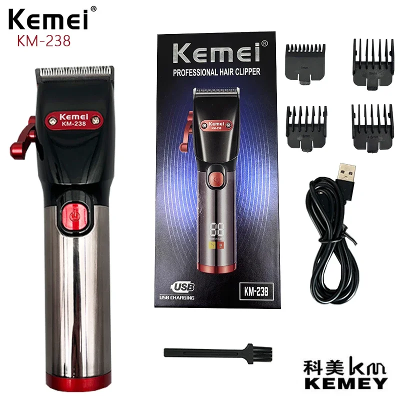 

Kemei KM-238 Professional Hair Clipper with Base Barber Fader Oil Head Push USB Hair Salon Barbeador Vintage T9 Trimmer