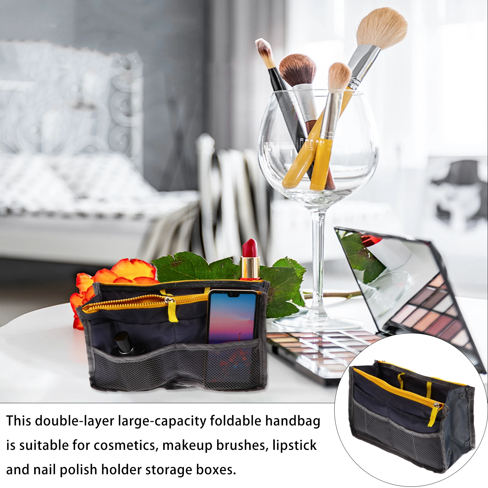 

1 pc Handbag Liner Large Capacity Nylon Zipper Travel Storage Bag Stylish Organizer Jewelry Glasses Accessory