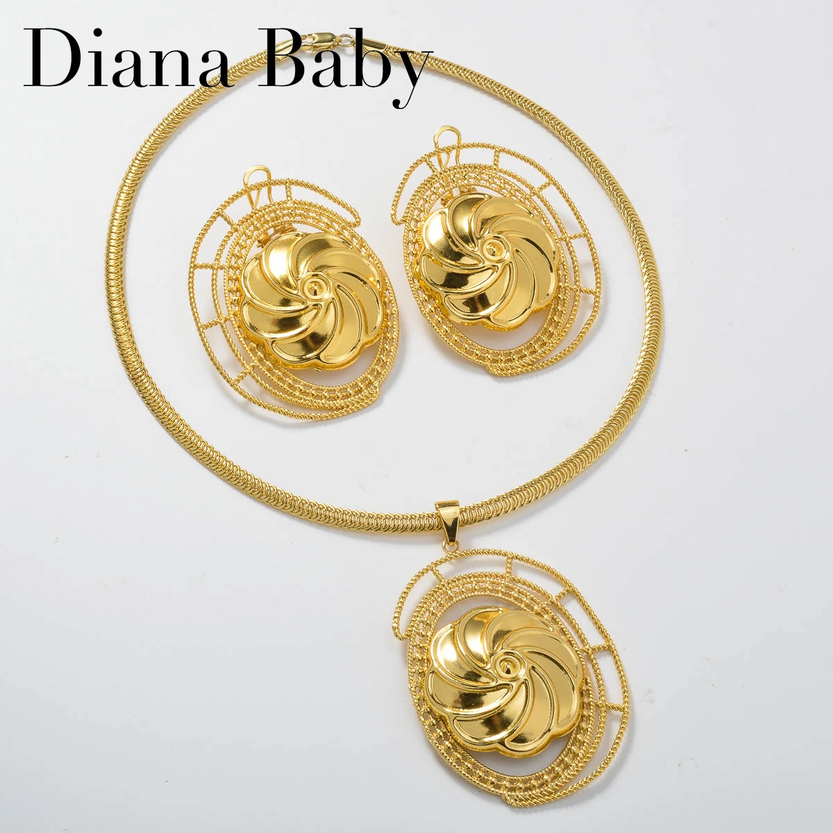 

Diana Baby Trendy Jewelry Sets Cute Flower Necklace Charm Earrings Cuban Luxury 14K Gold Plated Ear Accessories Birthday Gift