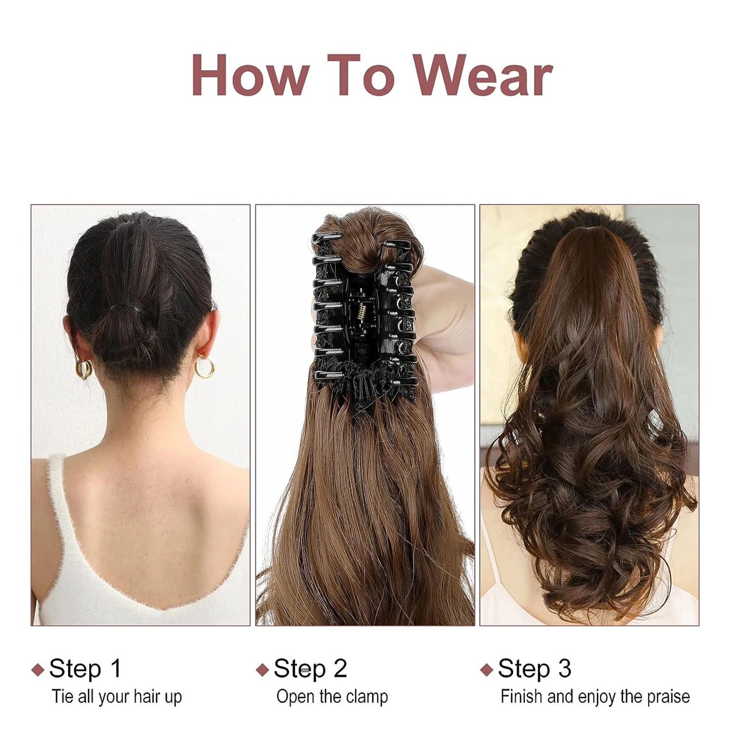 Sintético Curly Ponytail Extensão, Extensão Do Cabelo Garra Clipe, ondulado Fofo, Natural Hairpieces, 24