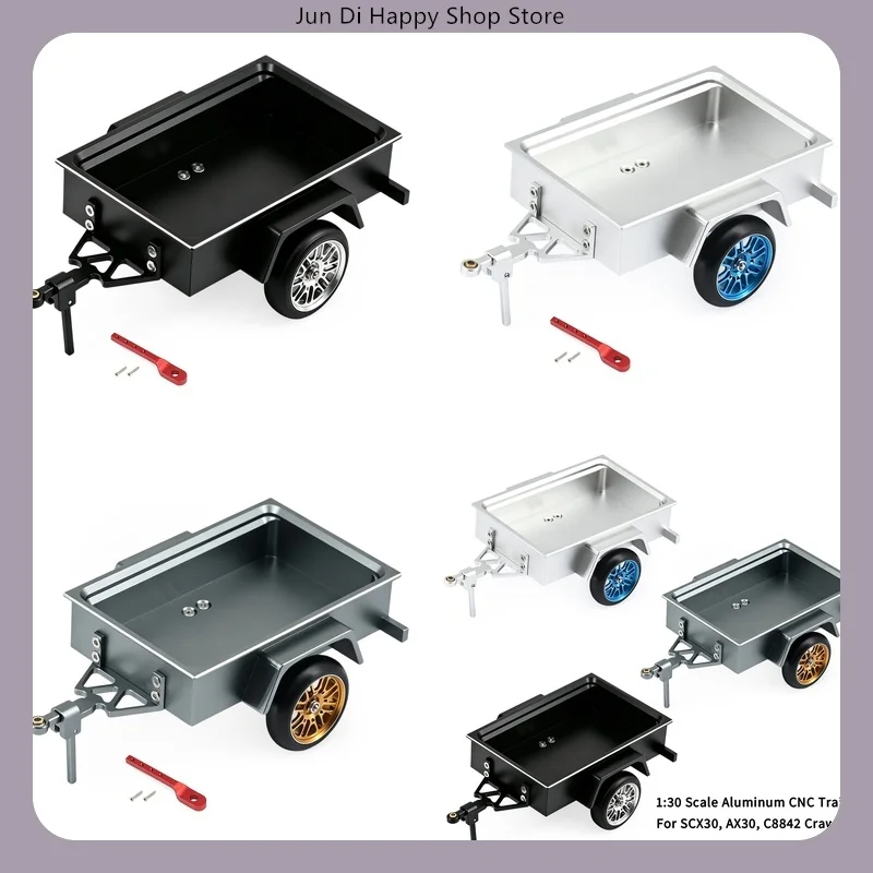 SCX30 Aluminum Alloy 1:30 Trailer Compatible with C8842 AX30 Crawler Car Including Silky Smooth Drift Wheel Hubs & Tires
