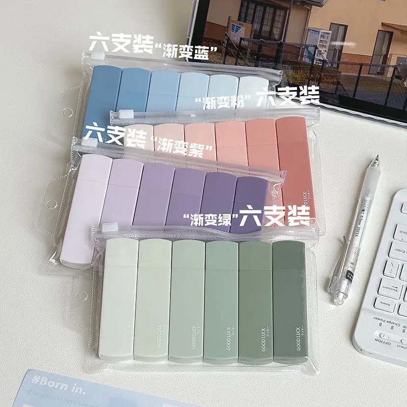 6pcs/set Gradients Macaron Color Portable Correction Tape Mute Trackless Square Shape For School Office Supplies Back To School