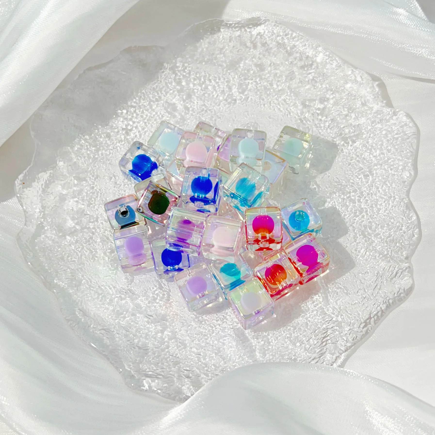 30Pcs 12mm Square Sandwich Plastic Bead in Bead Mobile Phone Chain DIY Accessories Acrylic Handmade Clothing Material