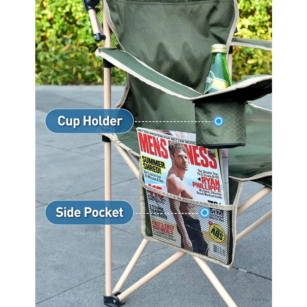 Folding Camping Chair with Shade Canopy, Canopy Chairs for Outdoors Sports with Cup Holder, Side Pocket, Camping Chair