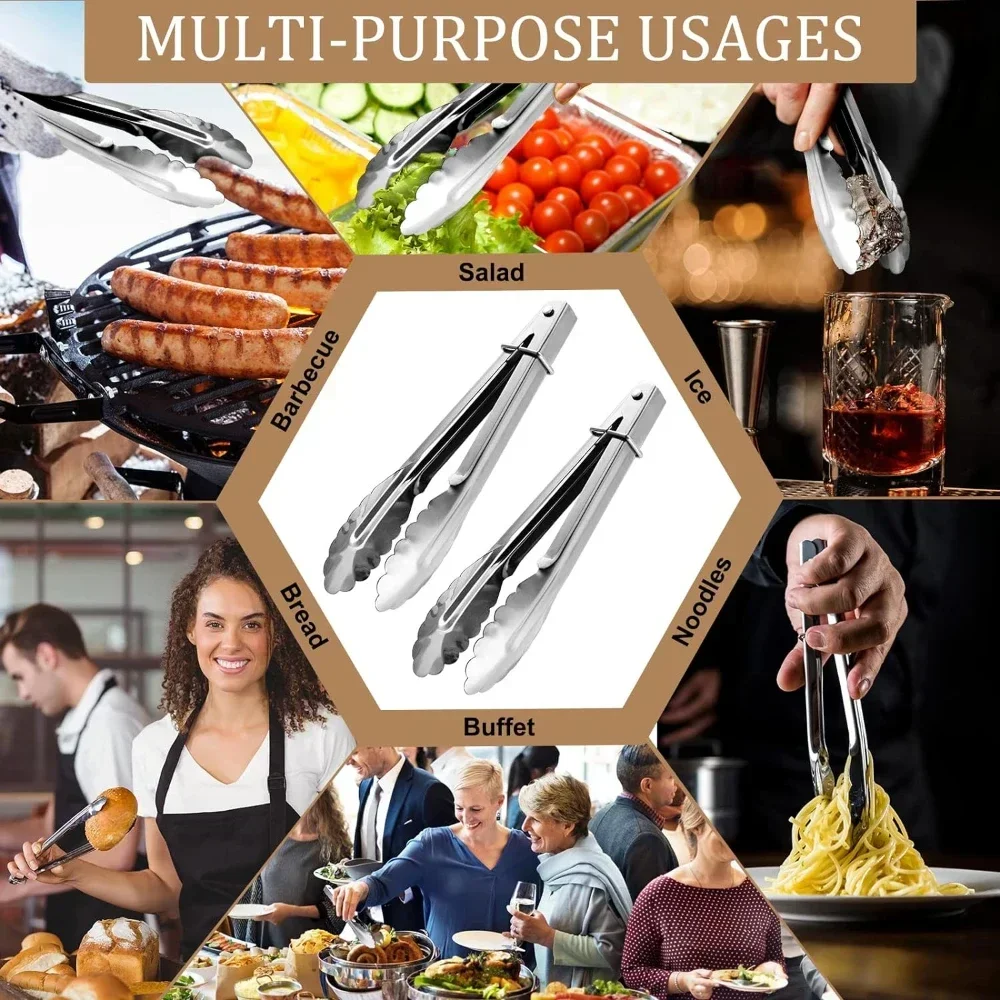 Stainless Steel Non-Slip Food Tongs Meat Salad Bread Clip Barbecue Grill Buffet Long Clamp Tongs Cooking Tools Kitchen Gadgets