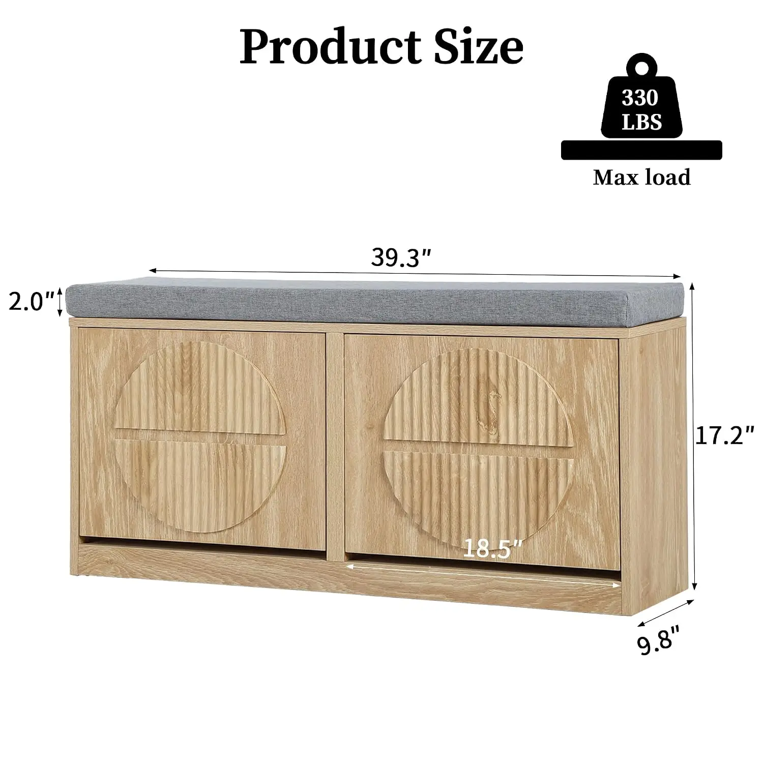 Narrow Wooden Shoe Bench with Flip Drawers& Adjustable Shelves, Cushioned Seat, Fluted Pattern for Entryway& Hallway, Customized