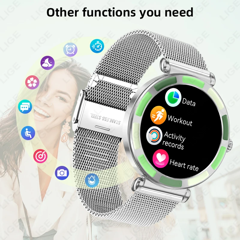 LIGE New Fashion Smart Watch Women Bluetooth Call Custom Watch Dial Heart Rate Sleep Health Monitor Waterproof Ladies Smartwatch