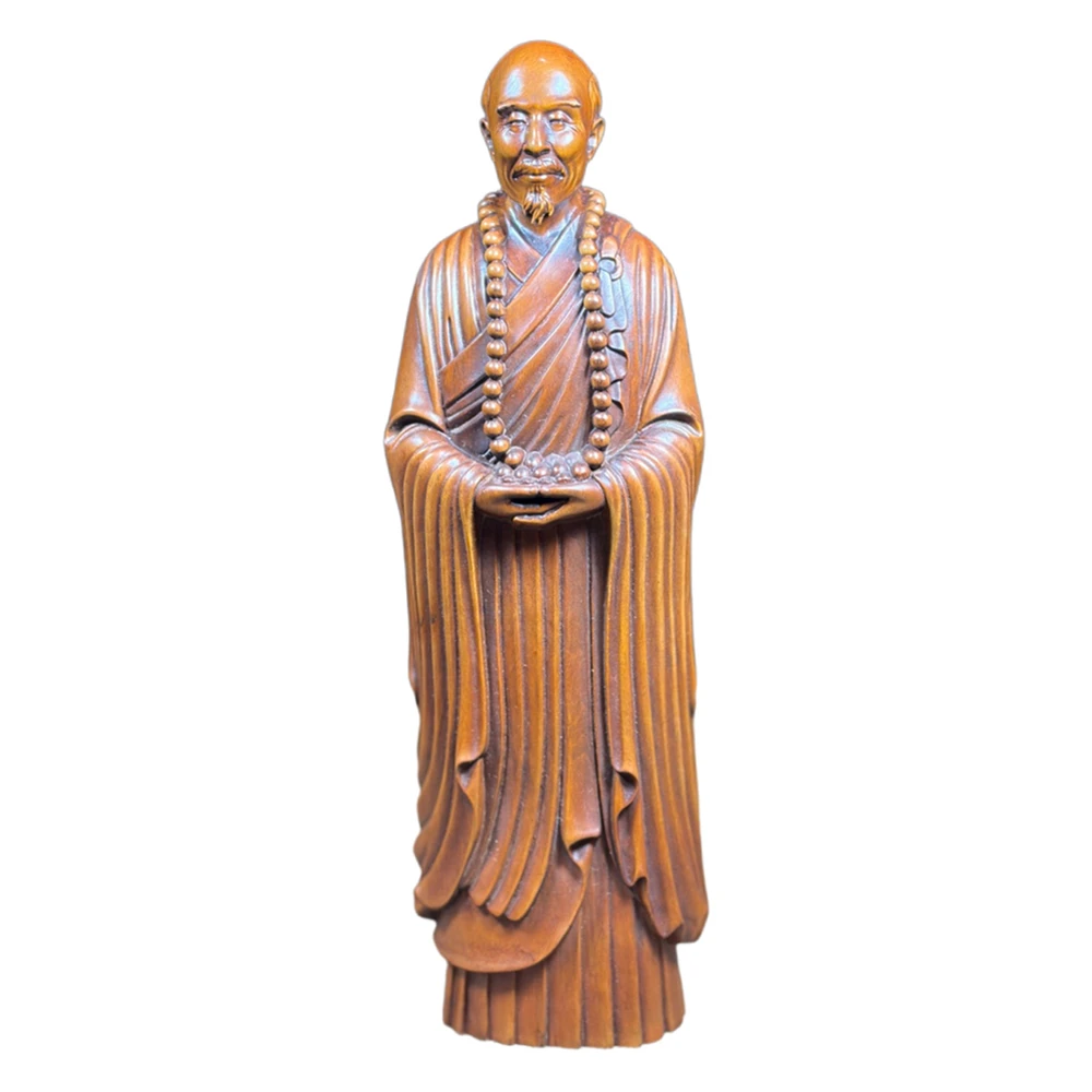Sculpture sur bois artisanale, Sculpture en bois sculpté, décor maître Hong Yi, moine bouddhiste, sérénité, dévotion, pureté, sagesse