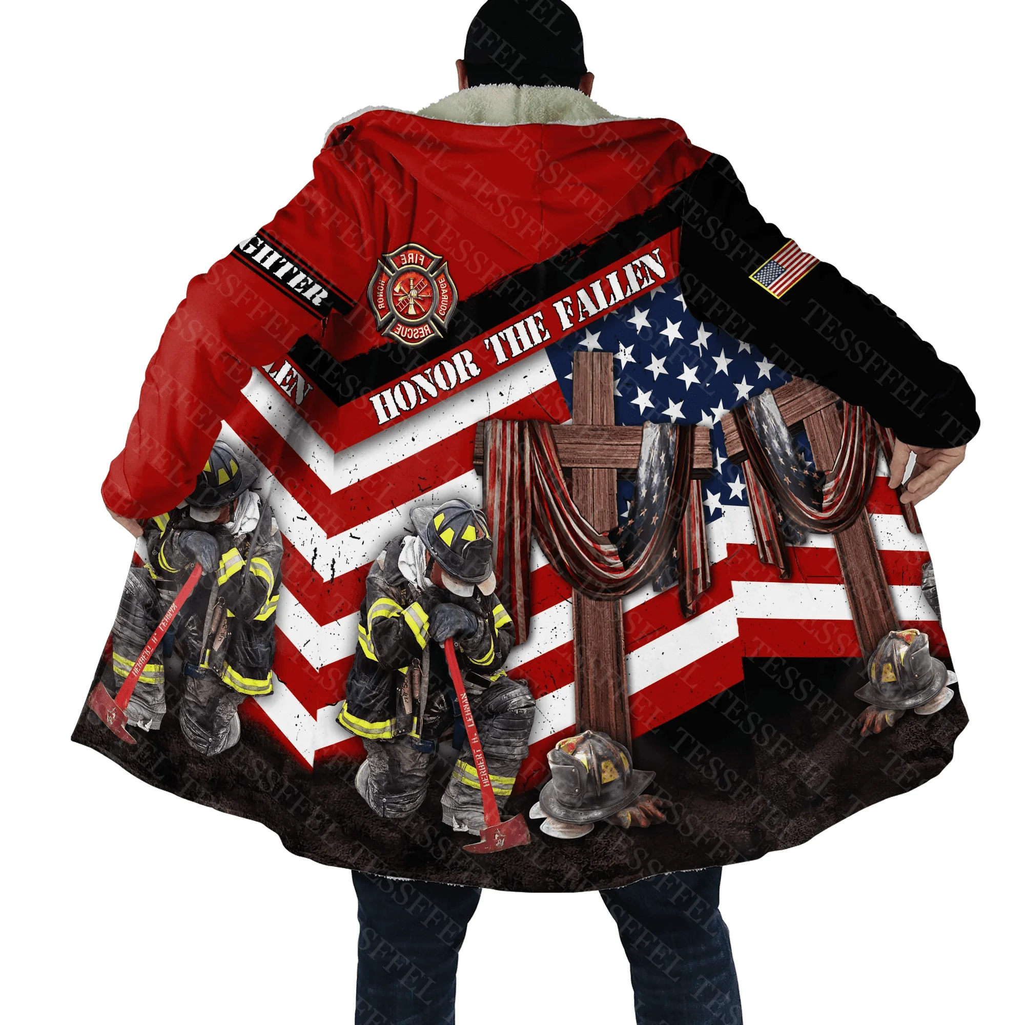 

Custom Name Cosplay Firemen Firefighter Skull Tattoo 3DPrint Streetwear Windbreaker Winter Casual Hood Cloak Fleece Hoodies R