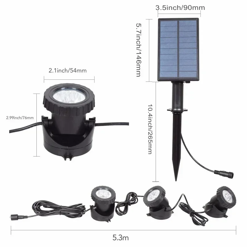 Luzes subaquáticas solares RGB, impermeável, paisagem, holofotes, jardim, piscina, quintal, lagoa, aquário, decoração do tanque de peixes, lâmpada ao ar livre