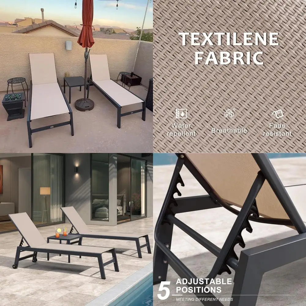 Two-Piece Aluminum Outdoor Chaise Lounge with 5-Position Adjustable Recliner for Patio Use